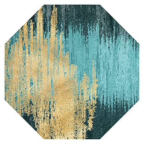 makeups69 Teppich Achteckig rutschfest waschbarer, Teppiche Orientteppich Kurzflorteppich für Wohnzimmer Schlafzimmer Esszimmer， gelb blau abstrakt Octagon 150 x 150 cm