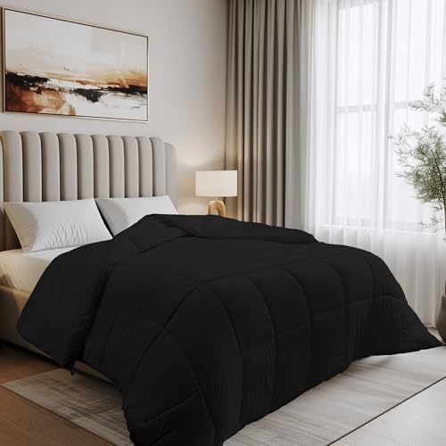 Utopia Bedding King 10.5 Tog Duvet Insert with Corner Tabs - Square Stitch, King Size, Black