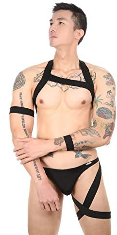 Herren Starke Nylon Body Brustgeschirr Club Wear Kostüme Höschen nicht im Lieferumfang enthalten, Schwarz , Einheitsgröße