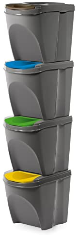 KOTARBAU® 4 x Cubos de Reciclaje, Cubos apilables, Cubos de Basura para Reciclar, Cubos de Cocina, Cubo Basura con Tapa, Papeleras Reciclaje, Juego de 4 Cubos para Papel, plásticos, Vidrio y orgánico