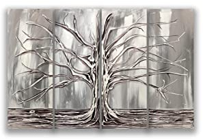 DIAMOND HOME Quadro acrilico moderno soggiorno 4 pezzi 120x80 cm | Quadro albero della vita con telaio in abete | Capezzale moderno camera da letto SET TREE OF LIFE