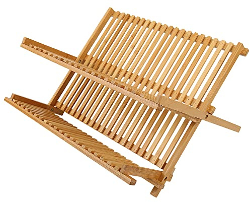 XUANYU Abtropfgestell für Geschirr, aus Bambus, Abtropfgestell für Geschirr, Abtropfgestell auf 2 Ebenen, Holz 42 x 26 x 35 cm