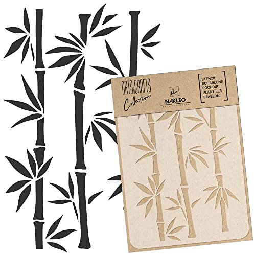 NAKLEO Stencil di Pittura Artigianato, A4 21x30cm Germogli Bambù Cinese Orientale, Fai da te Modelli Plastica e Riutilizzabili, Arte Scrapbooking Geometrico Decorazioni Casa, Pareti Muro Legno Mobili