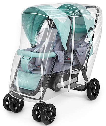 Double Stroller Rain Cover, Waterproof Weather Shield for Tandem Double Stroller, Twins Stroller Cover for Rain/Wind/Snow/Cold/Dust, Childseat Stroller Weather Shield, Baby Outdoor Accessories