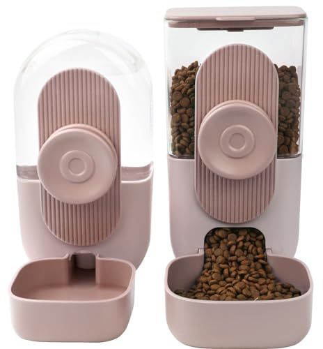 HENYEER Distributeur Automatique de Nourriture à Suspendre, Distributeur Eau pour Petits Animaux,Mangeoire Automatique pour Cage Chiot, Lapin,Cobaye, Furet, Hérisson, Chat, Chinchilla(rose)