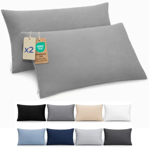 Dreamzie Kissenbezug 40 x 80 cm, Set mit 2 - Kissenbezüge aus Mikrofaser mit Reißverschluss - Für Kissen 40 x 80 cm - Kissenhülle Oeko-Tex, Grau