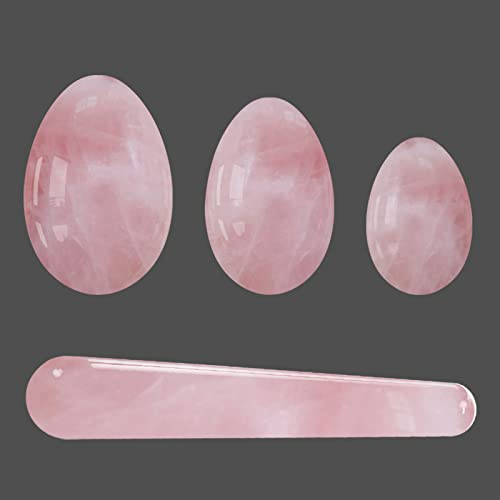 Ensemble d'oeufs de Yoni Ensemble d'oeufs de Yoni en quartz rose Serrage vaginal Oeuf d'exercice de Kegel Baguette de Yoni en cristal rose naturel, ensemble non perlé sans boîte
