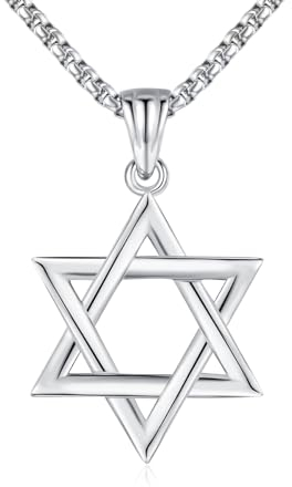 DOTBJ David Stern Halskette für Herren Damen, Weiß Gold 925er Sterling Silber Jüdischem Stern Anhänger mit Edelstahlkette 55,88cm + 5cm