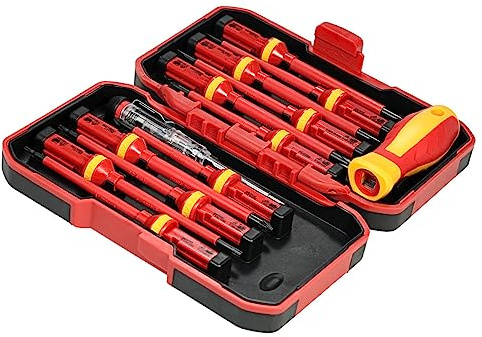 Sunydog Juego de 13 destornilladores aislados intercambiables de 1000 V con ranuras magnéticas Phillips Pozidriv Torx Kit de herramientas de reparación de electricista
