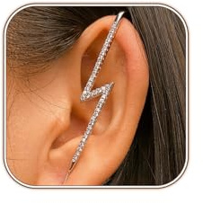 Fanquility 1Pcs Vintage Ear Wrap Crawler Hook Earrings Crystal Long Piercing Star-Shape Lightning Bolt Exaggerate Wrap Climber Earrings Gold Silver Cz Ear Cuff Earrings for Women (Style3)