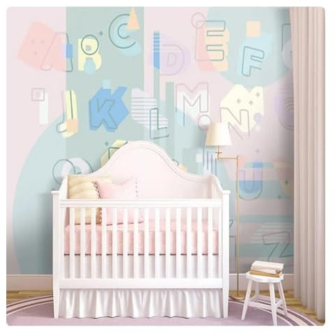 TUJU 3D-Wandbild, bunte handgemalte Cartoon-Alphabet-Tapete für Baby- und Kinderzimmer-Dekoration, gesunde Vlieswand * 400 cm x 280 cm (157,4 x 110,2 Zoll)