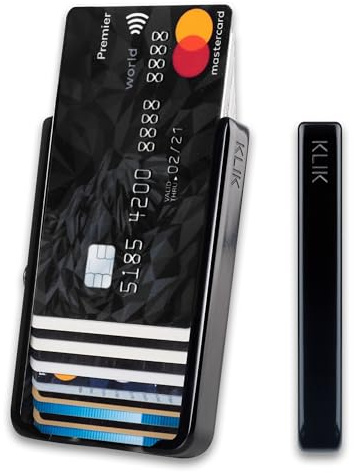 PURISTO KLIK® Kartenetui aus Aluminium, kompakt und robust, Kreditkartenetui für Herren und Damen, Card Holder, Add-On kompatibel mit Bargeldfach - 10 bis12 Karten