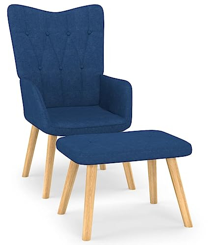 THOYTOUI Relaxsessel, Ohrensessel ArmlehnStuhl Loungesessel Clubsessel Geeignet für Stube Wohnzimmer Büro Schlafzimmer mit Hocker Blau Stoff
