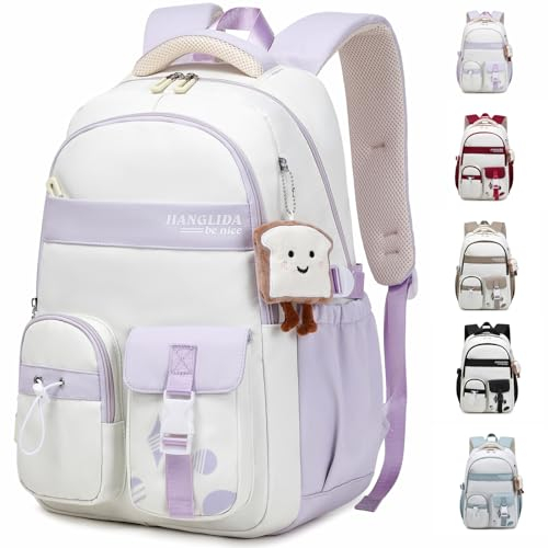 KESUDE Schulrucksack Teenager Mädchen - Rucksack Mädchen Schulranzen Jungen Großer Wasserdicht Schultasche Damen Daypack School Bag Backpack für Schule Ranzen Reise mit Anhänger