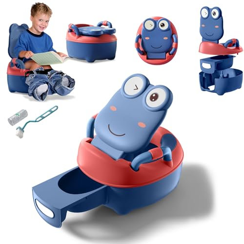 TWOLIIN Kinder Töpfchen, Baby Toilette Kindertoilette Toilettensitz Toilettentrainer mit Spritzschutz und Armlehnen, Anti-Rutsch Abnehmbarem Topf Tragbare (Classic, Blau)