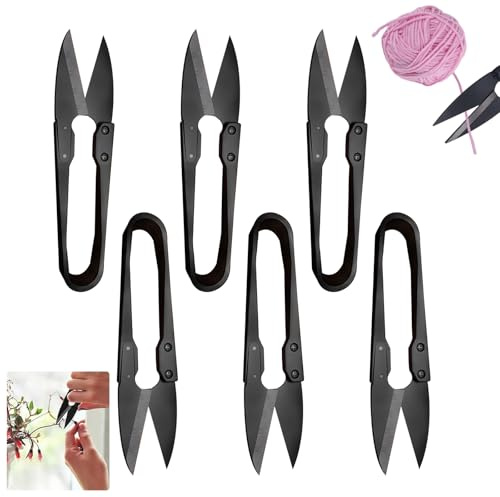 PIWOSGOL 6 Stück Fadenschere Scharf aus Edelstahl, Universelle Nähschere, U-Förmiger Schere,Garn Schere Nähen,Springschere für Präzises Abtrennen von Faden und Garn, zum Basteln und für Pflanzenpflege