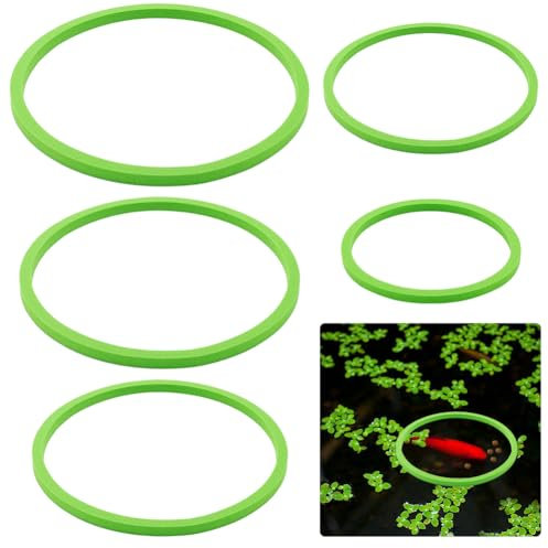 CREATCABIN 5 Stück Aquarium Pflanzenringe Fischfutterringe Set 5 Größen Schaumstoff Schwimmende Pflanzenkorral Runde Fischfutterringe Fischtank Pflanzenring Für Bettas Goldfische Aquarium Zubehör Grün