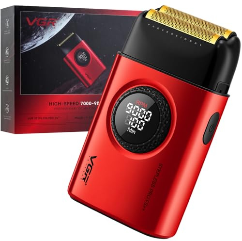 VGR 377 Rasoir Électrique pour Homme, Double Film, sans Fil, Portable, sans Fil et Rechargeable, 9000 Tr/min, Écran LED (Rouge)