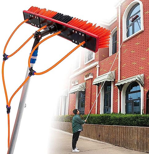 Water Fed Window Cleaning Pole Kit with Solar Panel Cleaning Attachment 5M Telescopic Pole 50cm Brush Head Squeegee Cleaner Long Reach Window Cleaning Brush