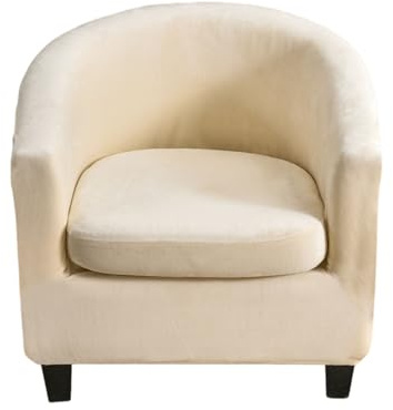 Hearda Clubsessel Bezug, Samt Sesselbezug Cocktailsessel Bezug 2er Set Weich Stretch Sesselhusse Universal Modern Sesselüberwurf für Esszimmer Wohnzimmer Café Büro (Beige)
