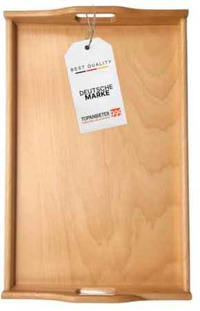 Premium Holz-Tablett Serviertablett Buche Natur lackiert Made in Germany, groß - 60 x 39 cm, Frühstückstablett mit Griffen, Deko Holztablett, Küchentablett rechteckig, stabil mit eingenutetem Boden