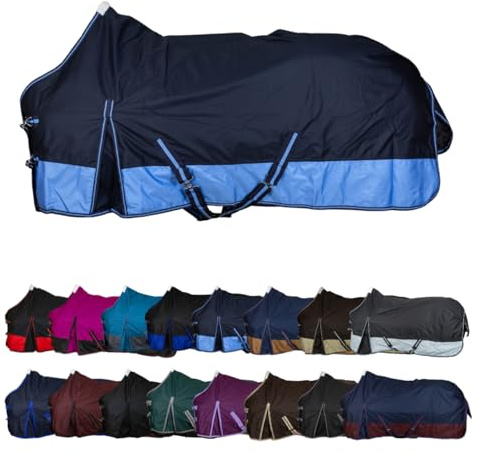 RL24 - Weidedecke 600D Basicline – Blau/Babyblau 135cm Polarfleecefutter | Regendecke & Übergangsdecke – Wind- & wasserdichte Outdoordecke mit Innenfutter & Kreuzbegurtung – Pferdedecke
