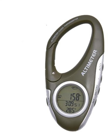 Digitaler Höhenmesser-Barometer – Thermometer-Höhenmesser, Wanderkarabiner-Höhenmesser | Tragbares digitales Barometer im Hakendesign mit Uhr, Höhenmesser mit mehreren Funktionen zum Wandern und Klett