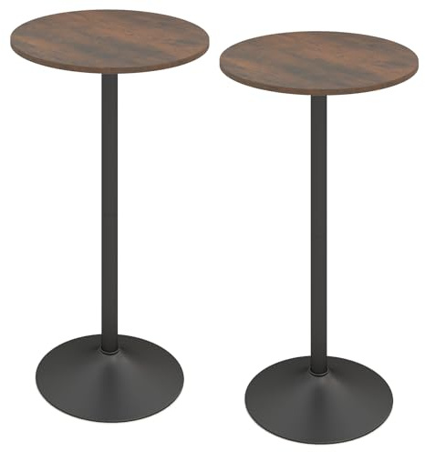 TANGZON Round Bar Table, 60CM Steel Frame Bistro Pub Table with Fixed Top, Metal Base & Non-Slip Mat, Dining Desk for Home Kitchen Pub Bistro, Easy Assembly (2, Rustic Brown, 60 x 60 x 101cm)