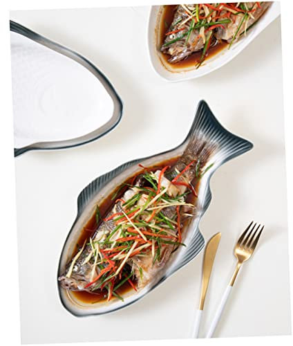 Didiseaon Piatto Da Portata in Ceramica a Forma Di Pesce 33 Cm, Piatto Da Catering Elegante in Porcellana Verde Scuro Per Casa e Ristorante, Vassoio Multiuso Per Sushi, Snack e Cene in Famiglia