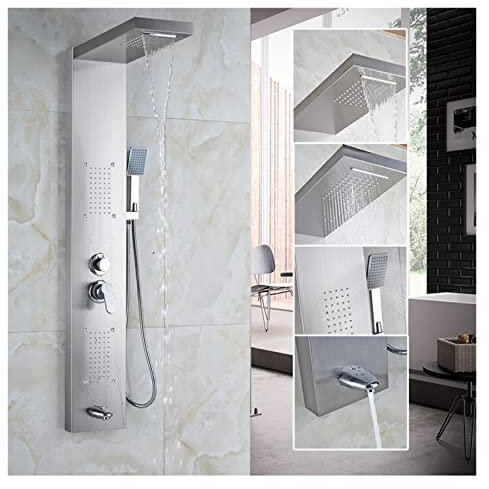 Panneau de douche, LED Panneau De Douche Cascade Pluie Affichage Numérique Robinet De Douche Ensemble SPA Massage Jet Salle De Bains Colonne Mélangeur Robinet Tour Système(Style 05)