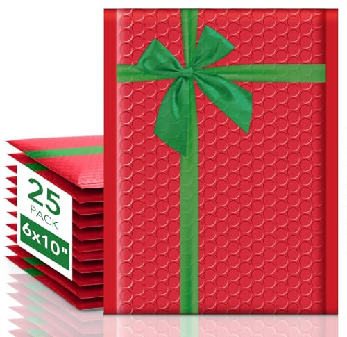 Switory Gepolsterte Weihnachtsumschläge, A5, 15,2 x 25,4 cm, nutzbare Größe 15,2 x 22,9 cm, dicke Versandtaschen, Luftpolsterumschläge, blickdicht, gepolsterte Versandtaschen für den Versand von