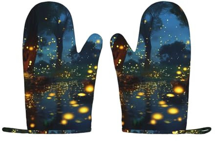 Lot de 2 gants de cuisine en silicone, résistants à la chaleur, antidérapants, doublure en coton doux, gants de cuisson lucioles, gants de barbecue pour la cuisine, la cuisson, le grill, le