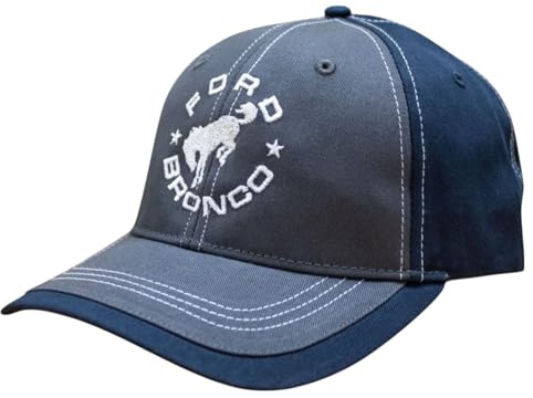 Ford Bronco Vintage Logo Dad Hat - Chino Twill Baseball Cap with Hook-and-Loop - Licensed Ford Motor Company Navy Blue