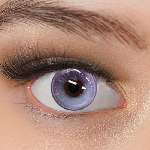 Kontaktlinsen farbig lila ohne Stärke stark deckend Charmiga Sweet Violet | Crazy Jahreslinsen kräftige Farben 2 Stück + Behälter, weiche Farblinsen 0.00 Dioptrien 14.50 mm