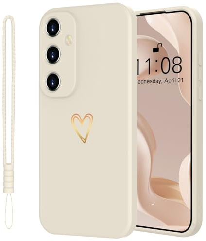 Mitetabo Hülle für Samsung Galaxy A14 5G Gold Liebesherz Silikon Beige | Dünn Slim Gold Love Handyhülle Kratzfeste Schutzhülle Rundumschutz Case