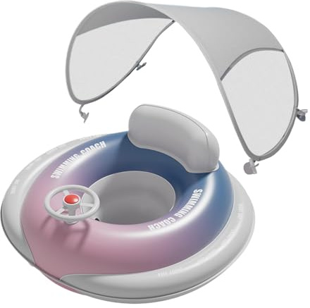 Qkbuza Galleggianti Piscina per Bambini Gonfiabili - Galleggiante Gonfiabile con Ombrellone | Design Schienale Ergonomico per Bimbi