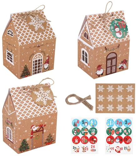 24 Pezzi Scatoline Vuote Calendario Dell'avvento, Scatole Dolcetti Natalizi con 24 Etichette Numerate il Conto alla Rovescia Dolcetti Casa Natale per Decorazioni Feste Natalizie