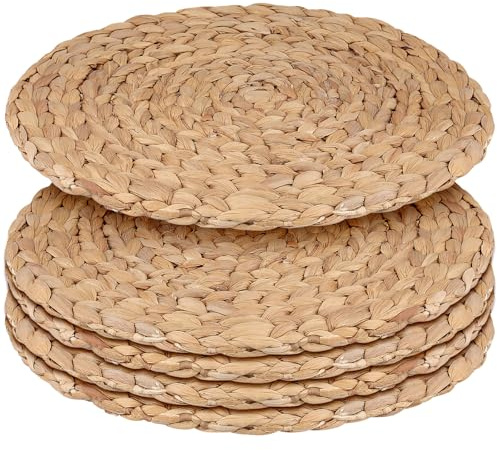 FUNSUEI 5er Set 33cm Tischset Runde Geflochtene, Platzset Rund Geflochten, Platzdeckchen Rund für Esstisch, Küche und Restaurant