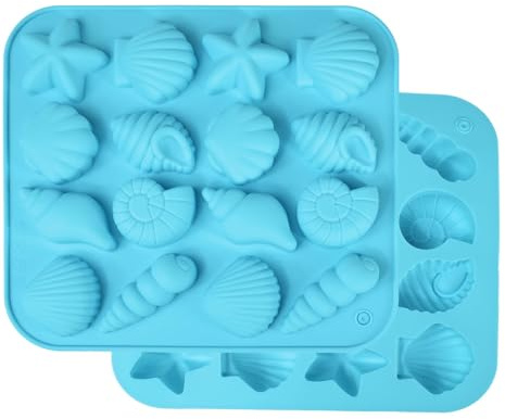 Moldes de silicona de concha, 2 piezas, moldes de mariscos, caracol y estrella de mar para chocolate, caramelos, decoración de pasteles y manualidades, resistentes al horno y congelador ﻿