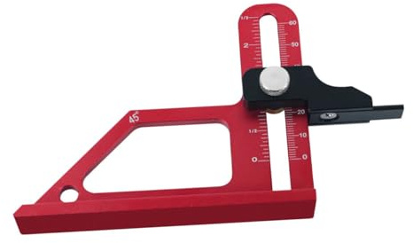Stufentiefenmesser für Holzbearbeitung aus Aluminiumlegierung, 0 bis 60mm | Rot, Tragbares Messwerkzeug mit Intuitiver Bedienung, Präzise für Tischkreissägen und Oberfräsen