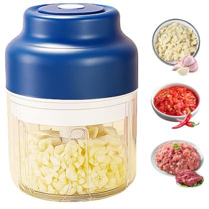 2026 New Electric Garlic Chopper, Mini Portable Veggie Chopper USB Charging Wireless Food Processor, Upgrade Electric Mini Garlic Chopper Set Wireless Veggie Grinder (Blue, 250ML)