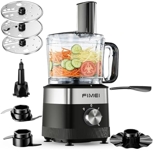 FIMEI Robot Multifonction de Cuisine 800W, 3 Vitesses + Fonction Pulse, Bol 1,5 L, Hachoir, Pétrin, Râpe, Trancheuse Réversible, Disque Émulsifiant, Double Sécurité, Compact et Facile à Ranger