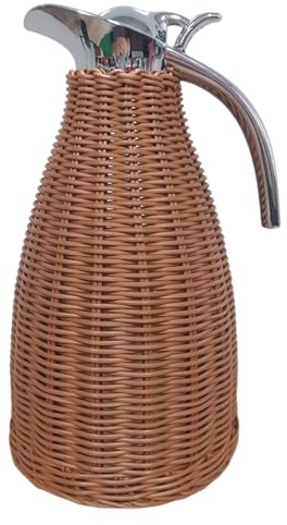 SXYMTSW 1,5/2 l Caraffa Termica in Rattan con Corpo in Intrecciato，Semplice Caraffa per caffè，Portatile Brocca Termica in Acciaio Inossidabile，Elegante e Resistente(Size:1.5 Litre/50 Oz,Color:caffè)