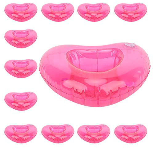 Eminchu Paquete de 12 Portavasos Inflables, Flotador de Bebidas en Forma de Corazón, Posavasos Reutilizables con Diseño de Piscina, Ideal para Verano y Fiesta en la Piscina