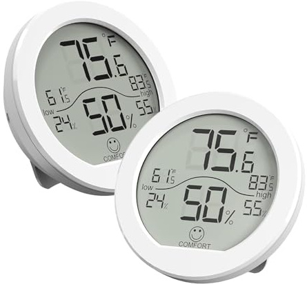 SECRUI Digital Termometro-Higrometro Interior Casa, Medidor Temperatura y Humedad Ambiente, Sensor Termohigrometro con LCD para Casa/Habitación/Salón/Oficina, Montaje en Pared/Nevera, Blanco/2 Piezas