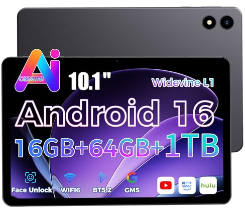 RebotAi 2026 Tablet 10.1 inch Android 16 with Gemini AI, 16GB RAM + 64GB ROM, GMS Widevine L1, WiFi 6 & BT 5.2, 1280 * 800 HD, 5000mAh Tablet