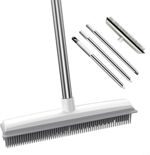CashMuch Pet Hair Remover Rubber Broom for Carpet and Hardwood Floors, Soft Silicone Bristles Floor Sweeper, Efficient Cleaning Brush for Home and Kitchen Use
