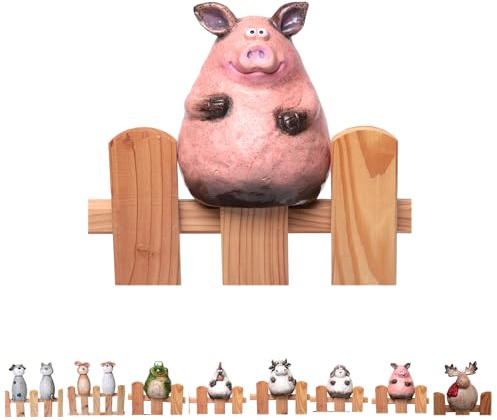 Klocke Dekorationsbedarf Keramik Zaunfigur – Lustiger Zaunhocker wetterfest für Gartenzaun, Pfähle & Balkon – Handbemalte Tierfigur Gartendeko (1 Stück - Schwein - 12 x 12 x 16 cm)