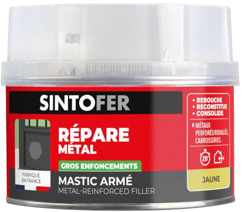 SINTO Mastic répare métal armé 500ml | Reconstitue et colmate avant égalisation, réparations en épaisseur et pièces percées, véhicules gouttières rampes et volets