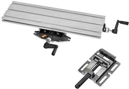 WABECO 2-Achsen Koordinatentisch K600 mit Maschinenschraubstock aus Grauguss, Aufspannfläche 600 x 180 mm zu WABECO Bohrständer Fräsständer BF Frästisch Bohrtisch für Bohrständer Made in Germany